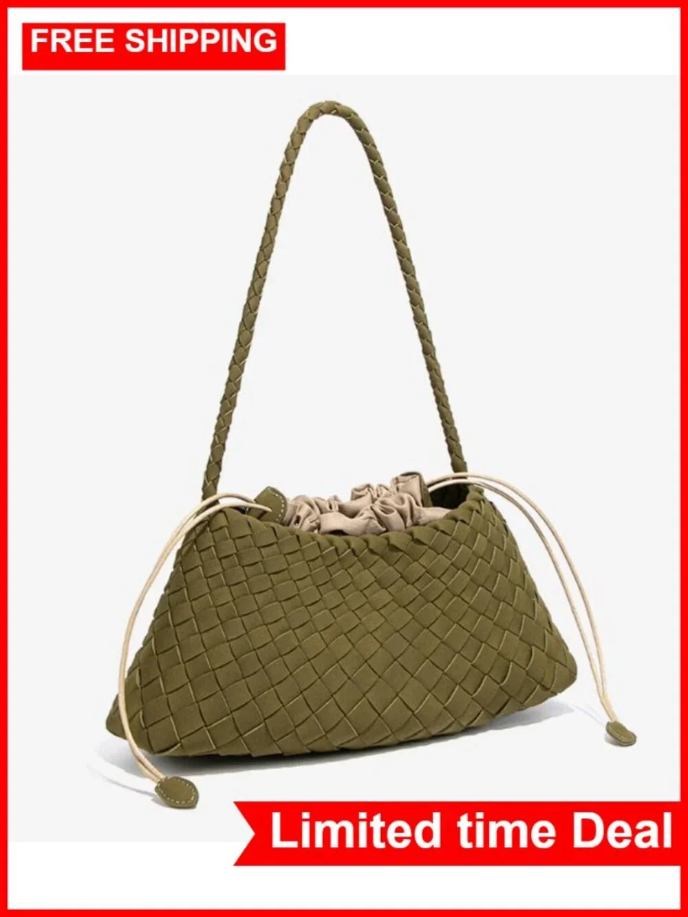 Woven Hobo Bag Women Suede Bucket Purse Shoulder Tote Handbag Faux Leather